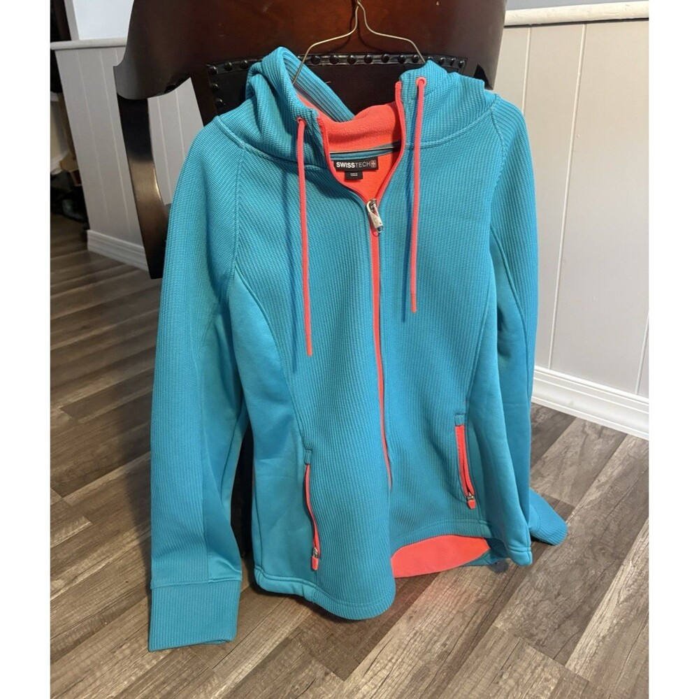 Swisstech Women's Full Zip Hooded Hoodie Jacket Blue/Pink M Pockets Polyester